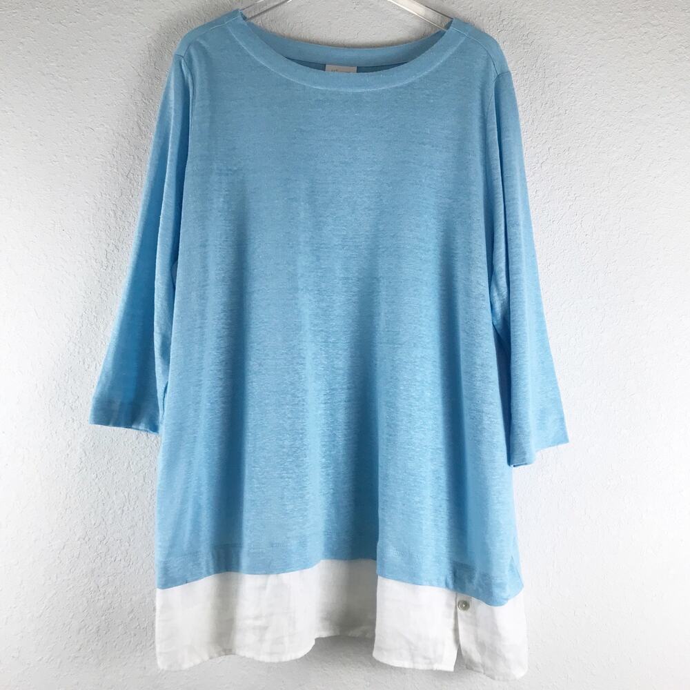 J. Jill Love Linen Long Sleeve Layered Hem 100% Linen Tunic Top Plus Size 3X